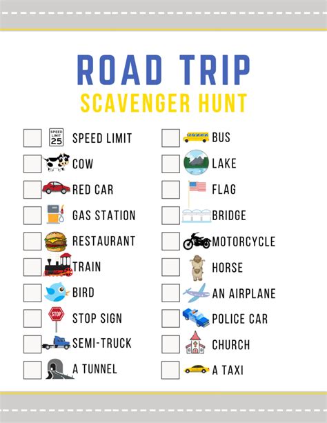 Free Printable Road Trip Scavenger Hunt
